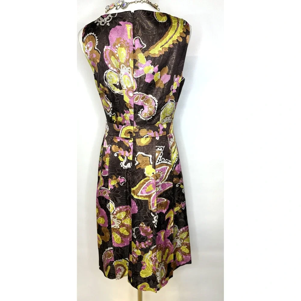 Tory Burch Silk Metallic Paisley Floral V-Neck Fit & Flare Cocktail Dress  4